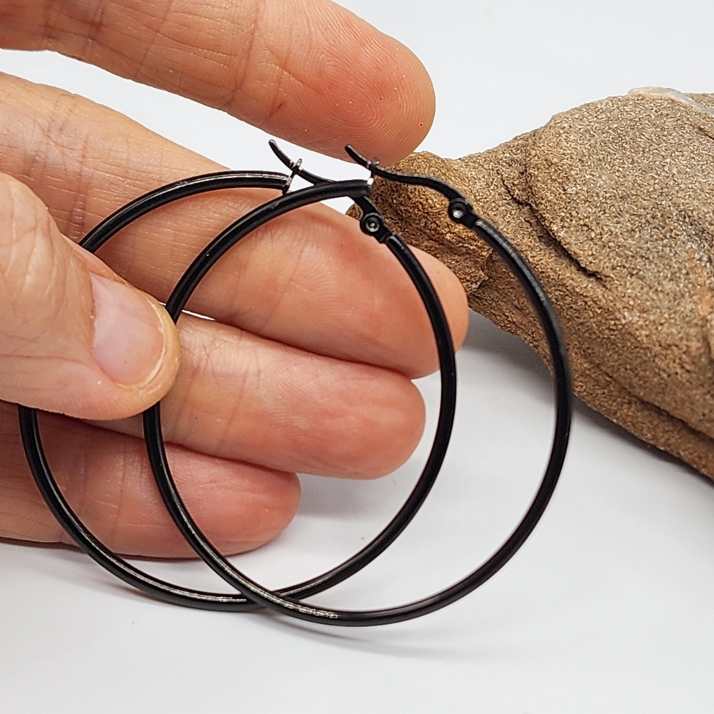 Madewell Black Enameled Earrings Hoop Surgical Steel Hypoallergenic Jewelry